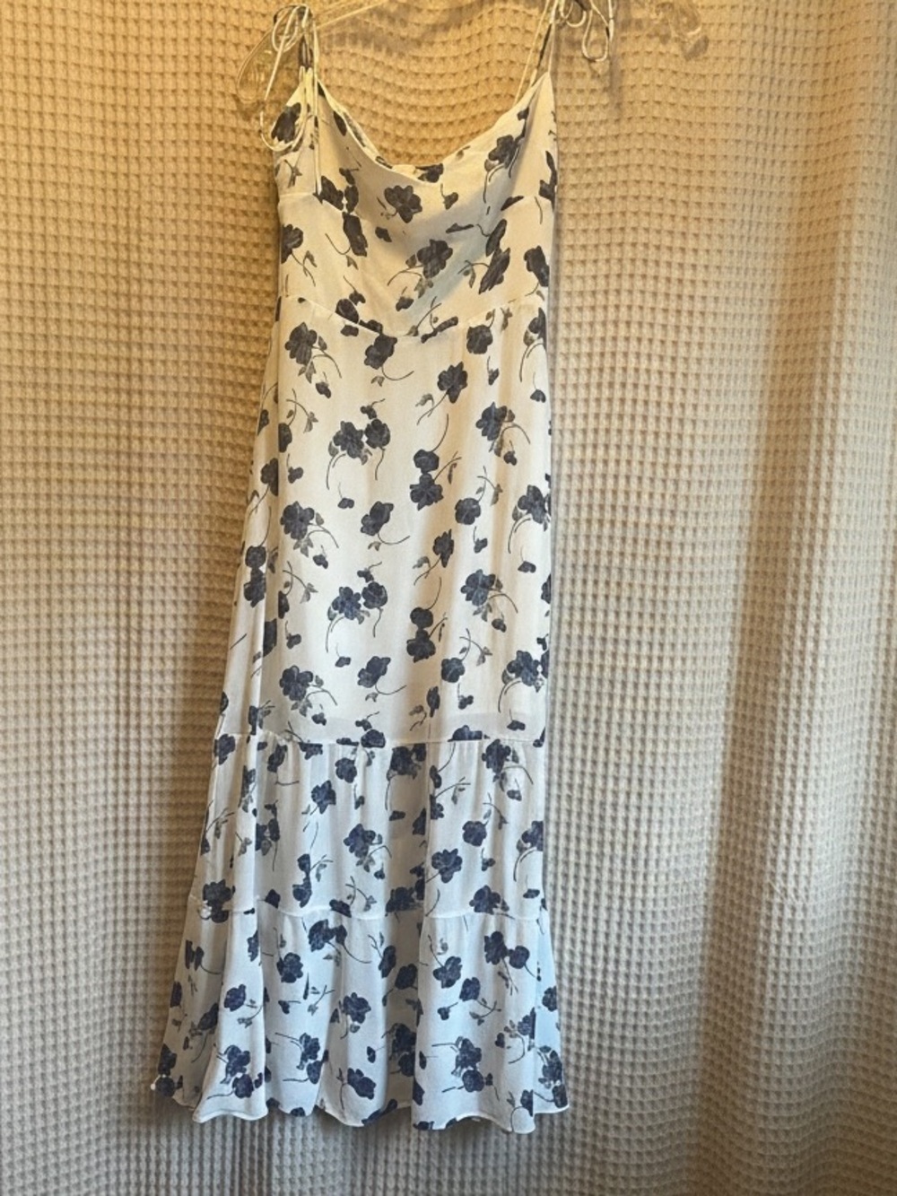Reformation White & Blue Floral Midi Dress Size 2 Tie Strap Cottagecore